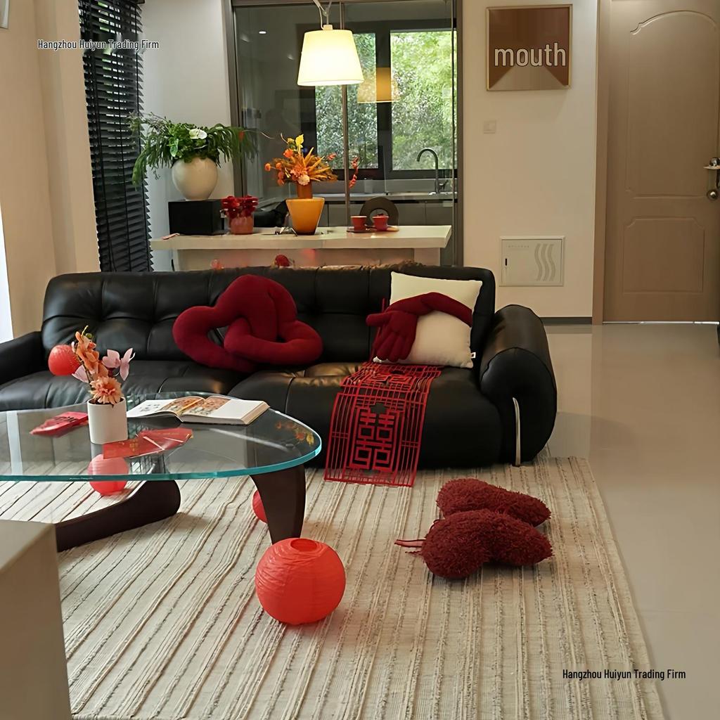 Festive Red Heart Backrest Cushions for Wedding Room Décor - Pair of Simple and Elegant Sofa Throw Pillows