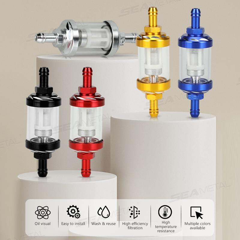 SEAMETAL Universal 8mm Gas Fuel Filter CNC Aluminum Alloy Glass Gas Fuel Gas Oil Filters for Motorcycle Dirt Pit Bike ATV Quad