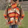 Womens Casual Retro Print Long Sleeve Hooded Jacket Pocket  Button Coats