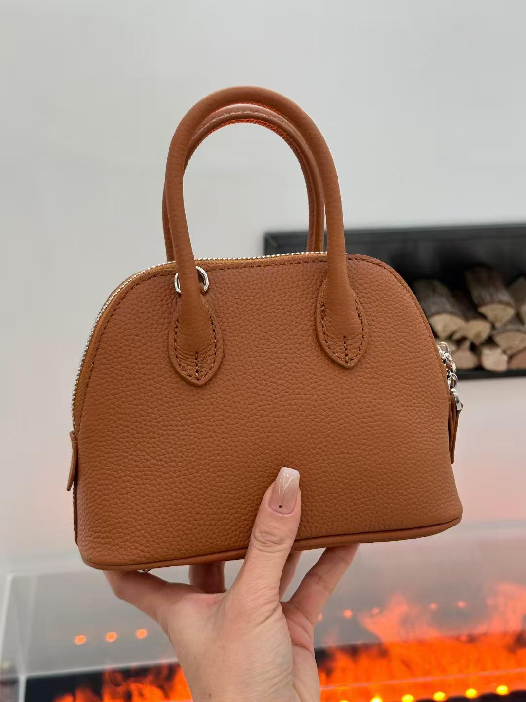 

Trendy Genuine Leather Mini Shoulder Crossbody Bowling Bag for Women 2025 19cm L x 8cm W x 14cm H