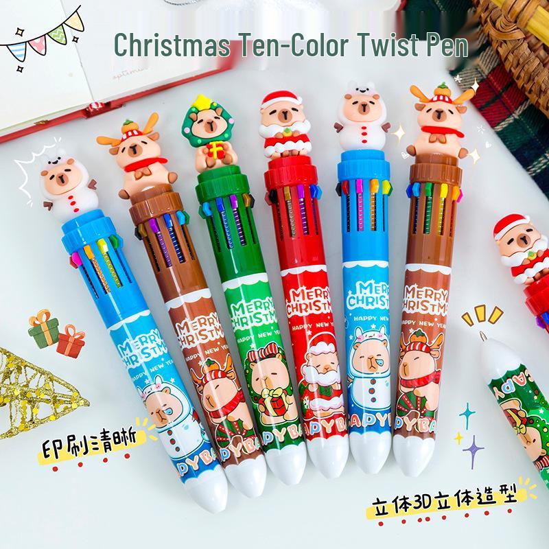 Christmas Capybara Multicolor Ballpoint Pen - Cute Student Journaling Gift
