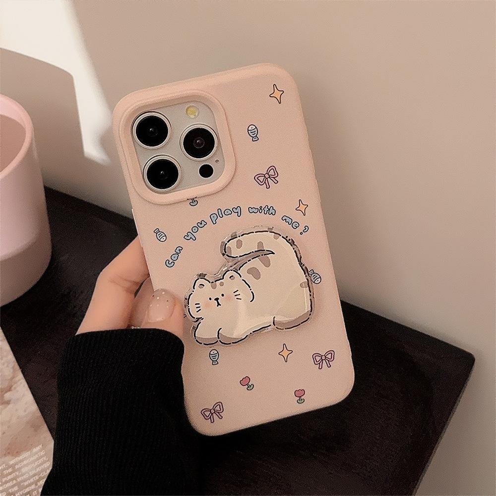 Fat Cat Stand Iphone17 Mobile Case Apple 15 Pink Cartoon 16 Promax Applicable To 13 Anti Fall 12 Soft