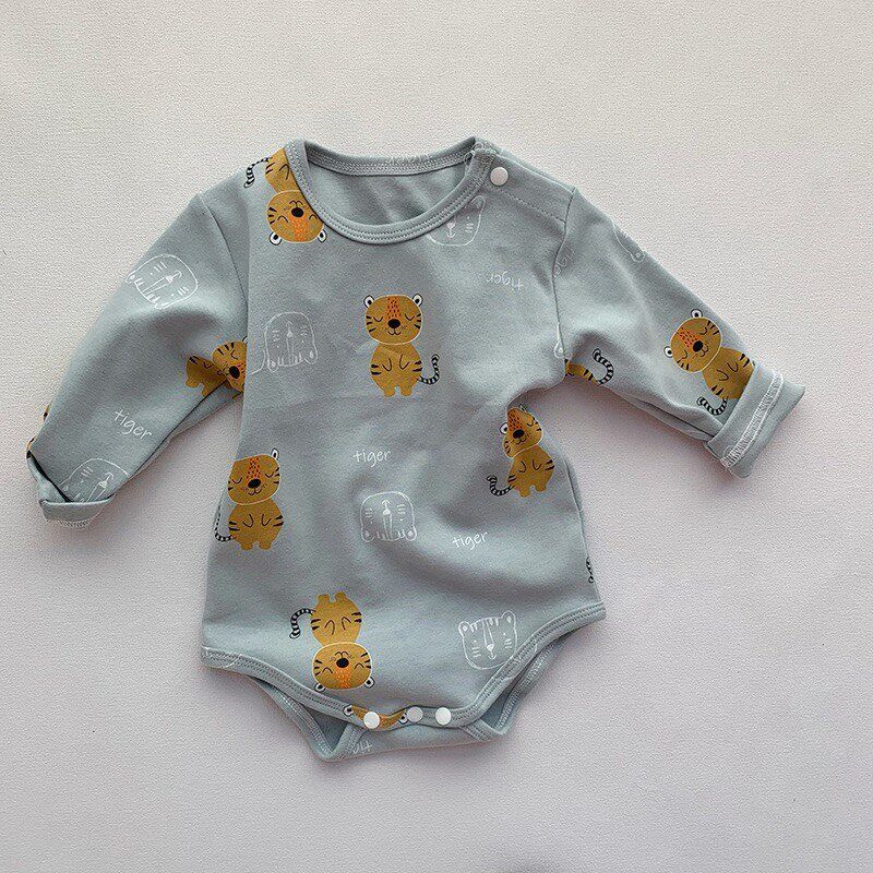 Baby Autumn Loungewear Onesie with Cute Cartoon Print, Long-Sleeve Romper for Boys and Girls