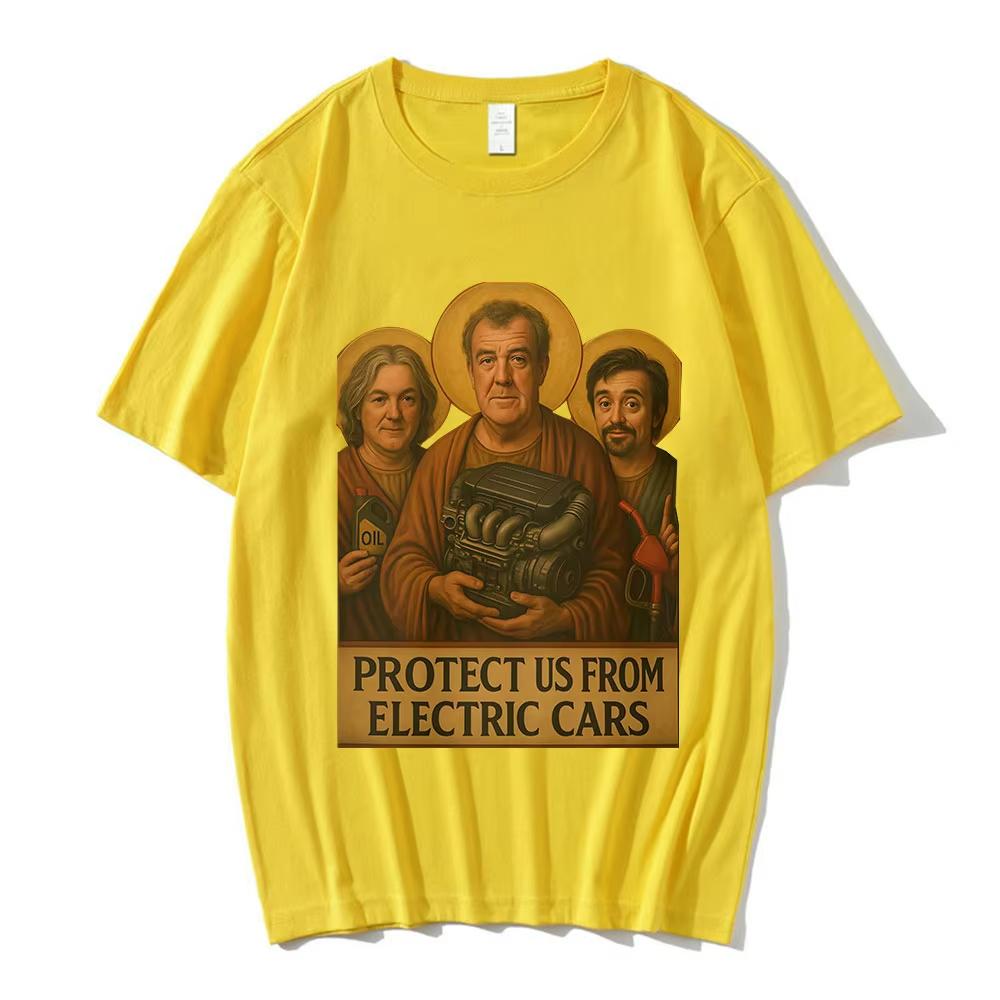 Jeremy Clarkson Beschütze uns vor Elektroautos Lustiges Meme Grafik T-Shirt Unisex Damen Lässig Baumwolle Übergroße T-Shirts Streetwear