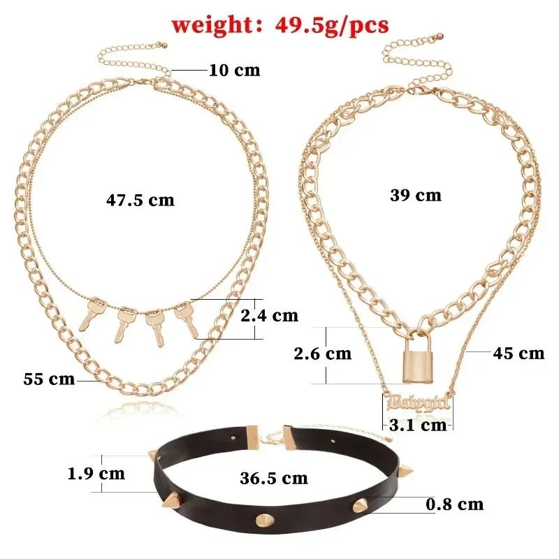 Punk Style Creative Gifts Long Layered Necklace Dark Gothic Big Lock Key Angel Pendant Punk Hip Hop Choker Jewelry Accessories