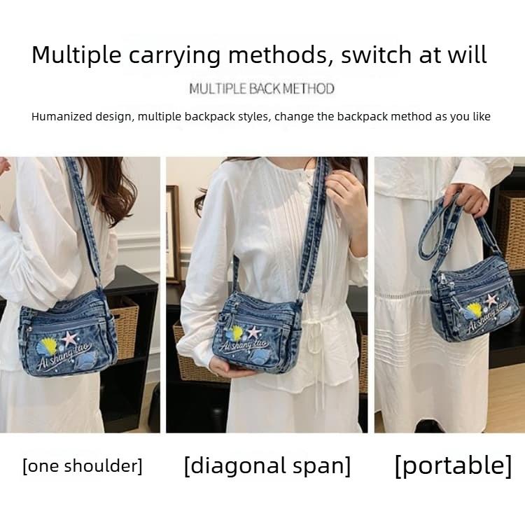 Borsa a tracolla in denim lavato casual