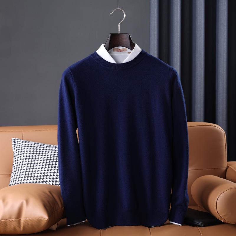 Men's Casual Autumn & Winter 100% Pure Wool V-Neck Loose Knit Sweater