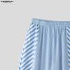 INCERUN 2 Stück Sommer Herren Kurzarm Gestreifte Nähte Hemden und Lange Hosen Übergroße Outfits Sets