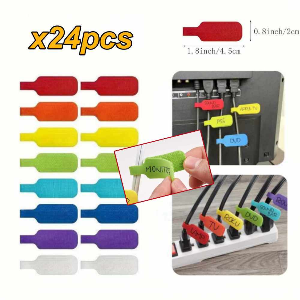 24 Stück Wiederverwendbare Selbstklebende Kabelbinder Drahtetiketten Datenkabel Ladekabel Halter Schreibtisch-Organizer Klassifizierung Sortierung