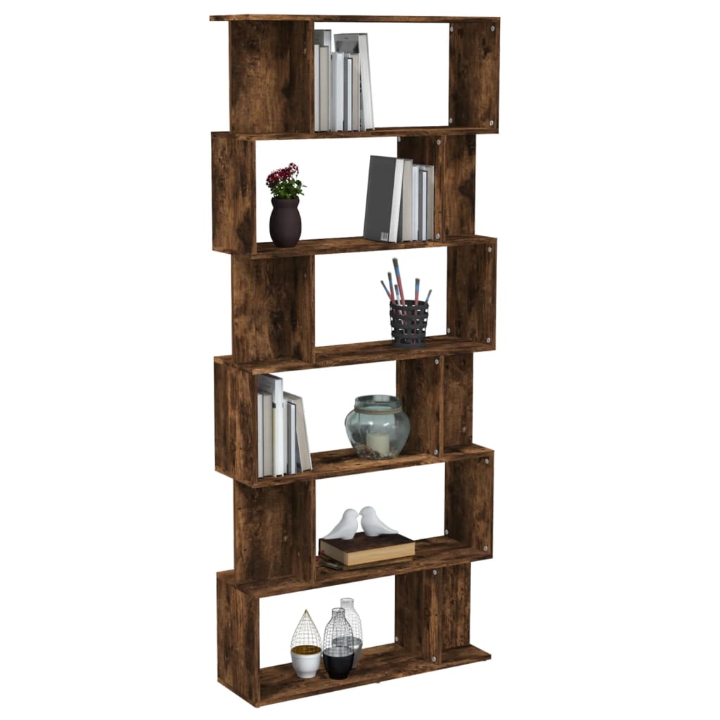Bookshelf Room Divider Smoked Oak 80 x 24 x 192 cm Engineered Wood