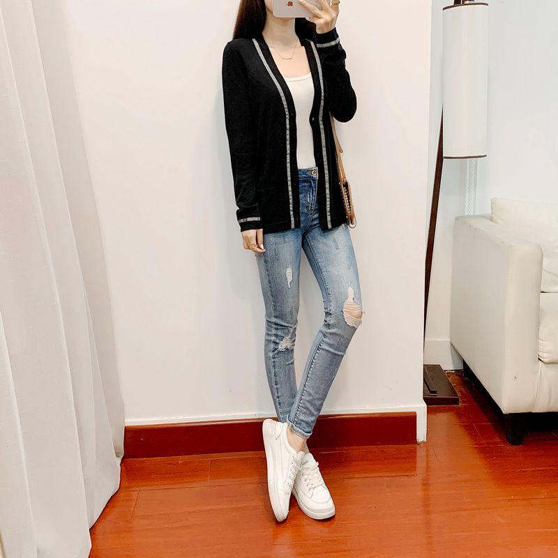 

Sunshine House L00% Fine Wool Cardigan Thin Women s Clothing Autumn and Winter Outerwear Black Slimming Sweater Coat Sweater Black Bust Size 88-94