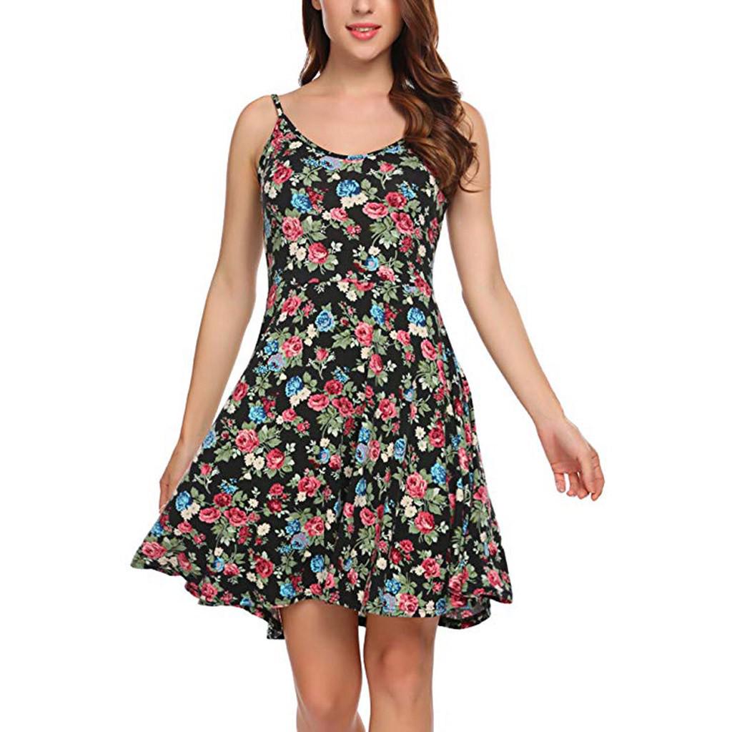 

Women Lady s Summer Sexy Flower Printed Spaghetti Strap Mini Dress