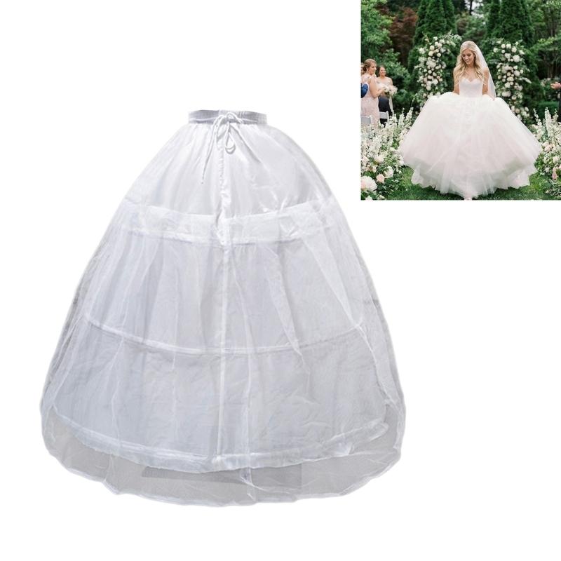 Bride Gown Petticoat with 3 Hoops Support Elastic Waist Band Tulle Underskirt for Wedding Dress and Evening Gowns
