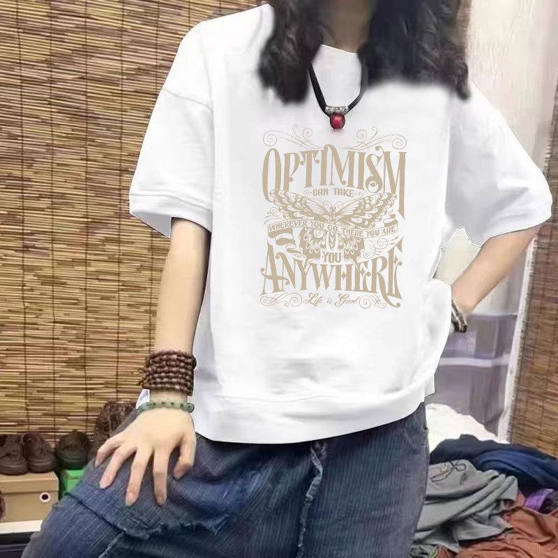 

Women s 100% Cotton Casual Print T-Shirt - Loose Fit, Slimming Design, Short Sleeve, Plus Size 2XL - 140-160 Jin