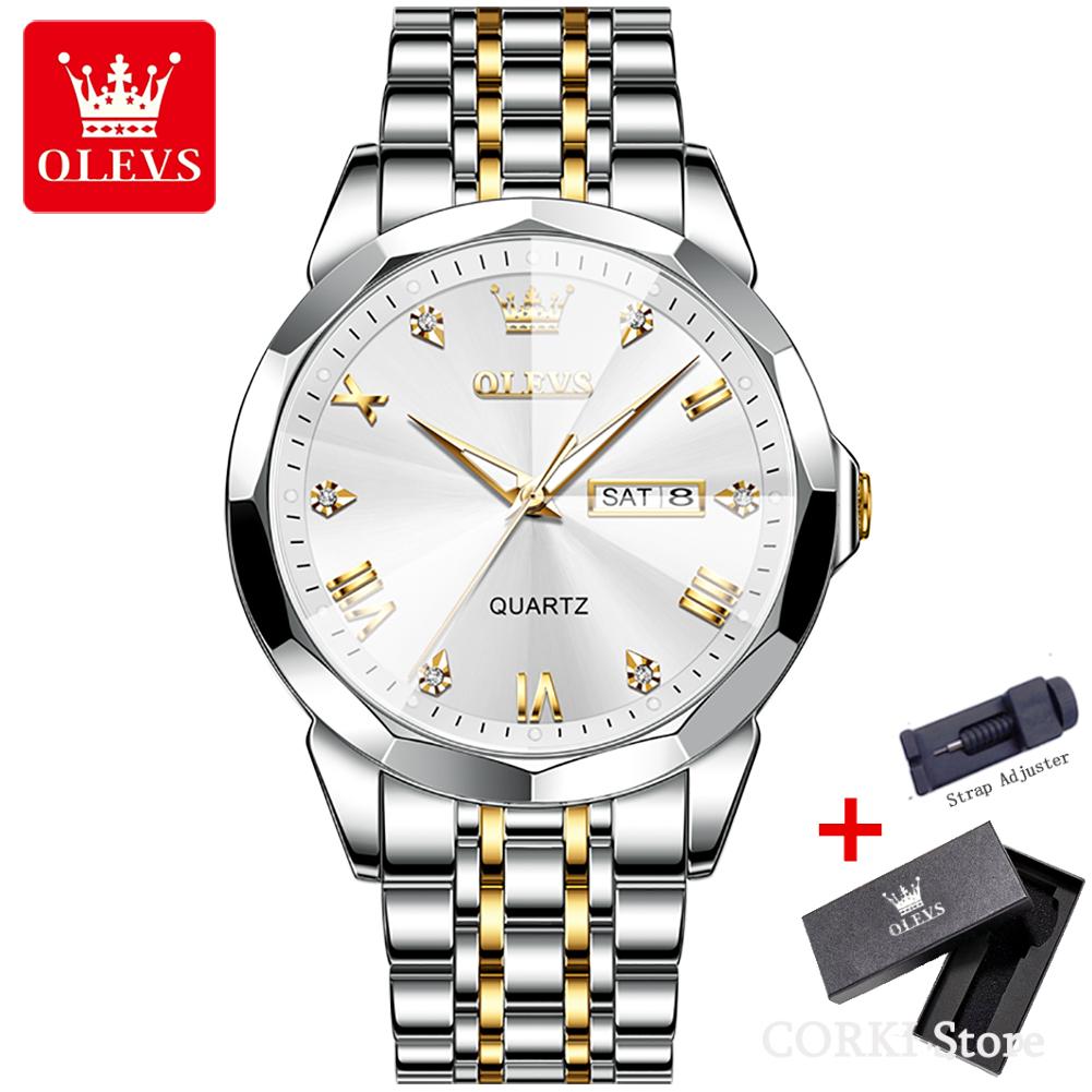OLEVS 9931 Sports Watch for Men Luxury Luminous Waterproof Stainless Steel Calendar Brick Quartz Mens Wristwatches Reloj Hombre