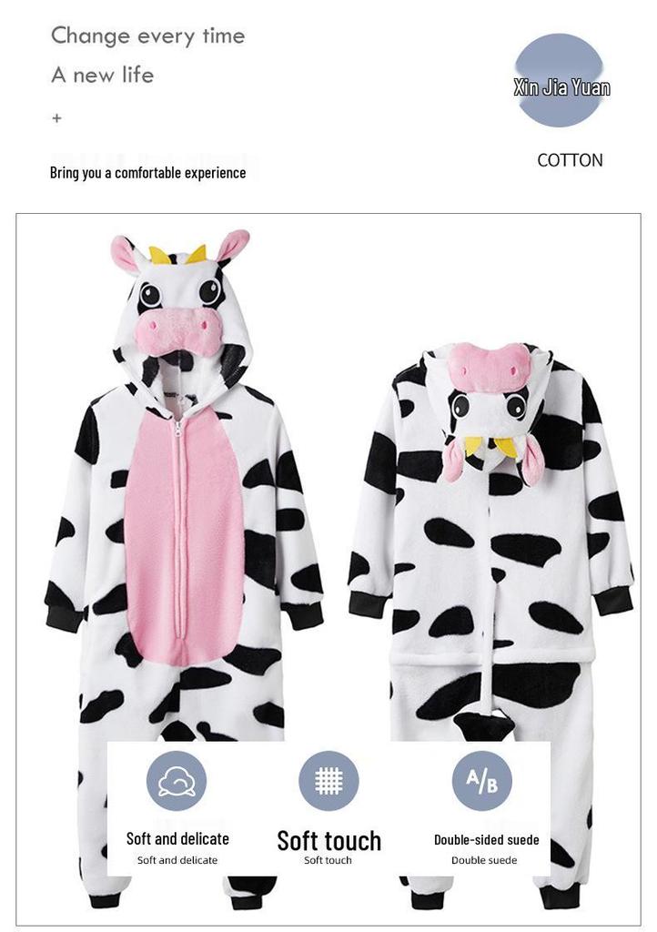 New Halloween Pink Cow Cartoon Animal Onesie Pajamas for Couples & Parent-Child