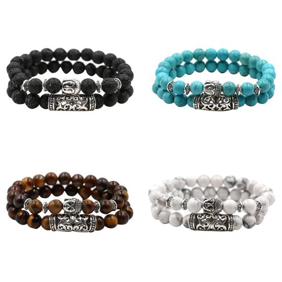 

2шт натуральный камень Йога ювелирные изделия унисекс голова Будды бусины браслеты набор