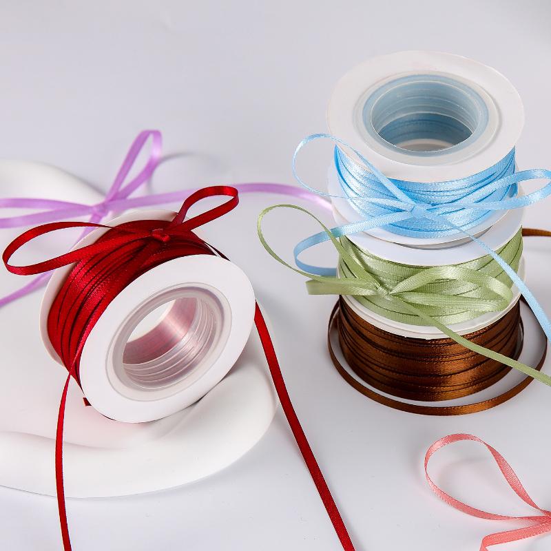 3Mm Thin Ribbon Balloon 1Roll Colorful Rope Ribbon Double-Sided Ribbon Party Card Gift Decoration Diy Packaging Hair Accessories