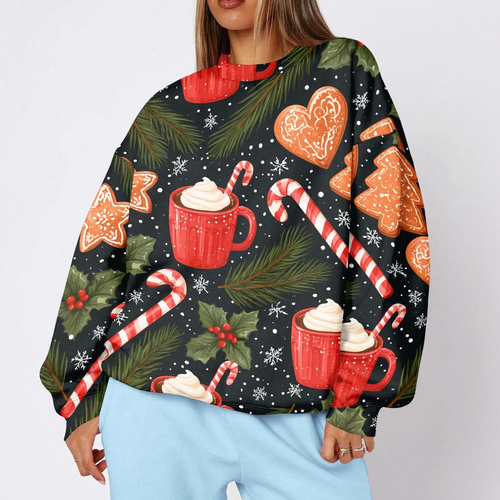 Women's Trendy Christmas Print Crewneck Sweatshirt Lightweight Casual Pullover Top