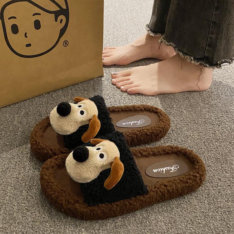 

Милі Пухнасті Домашні Тапочки для Жінок, Нові Осінні та Зимові Зручні Домашні Антиковзкі Універсальні Бавовняні Тапочки 35-36 чорний