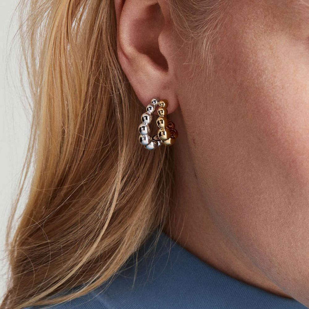 Personalized Double Layer Small Beads Ball C Shape Hoop Earrings for Women Gold Silver Color Stainless Steel Chic Jewelry Trendy