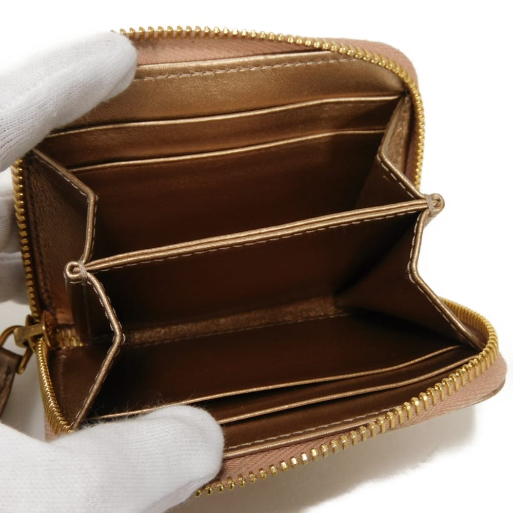Used 11569 Vitello Move Coin Purse 1MM268 7943 Zip Around Compartment Card Case with Logo, Pink Gold, Women's from