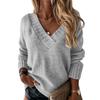 Women's Solid Color Sweater Women's V-neck Long Sleeved Pullover Sweater Top