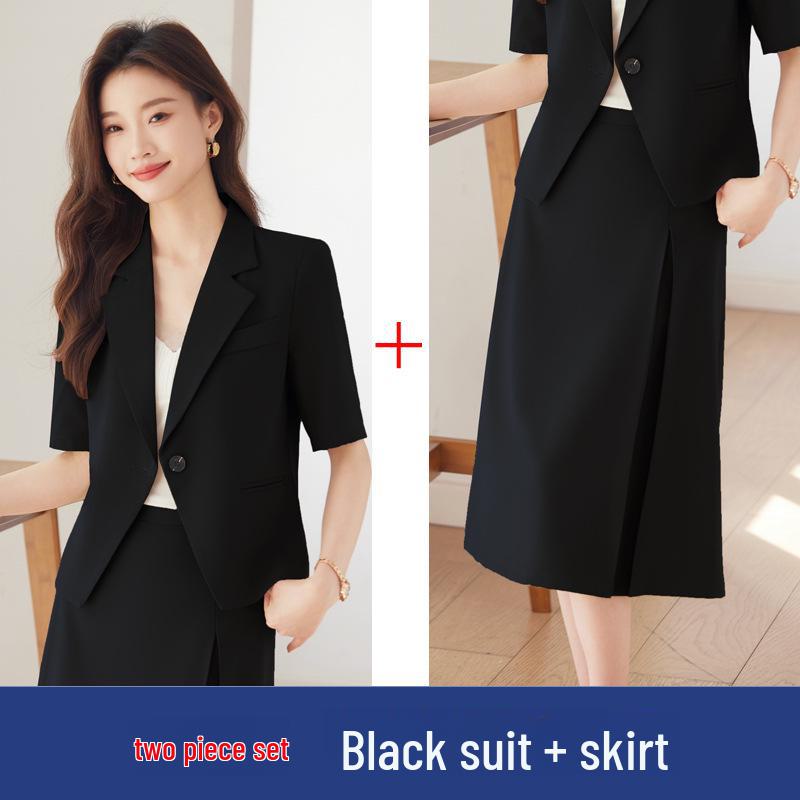 Women's Black Short-Sleeve Slim Fit Summer Blazer