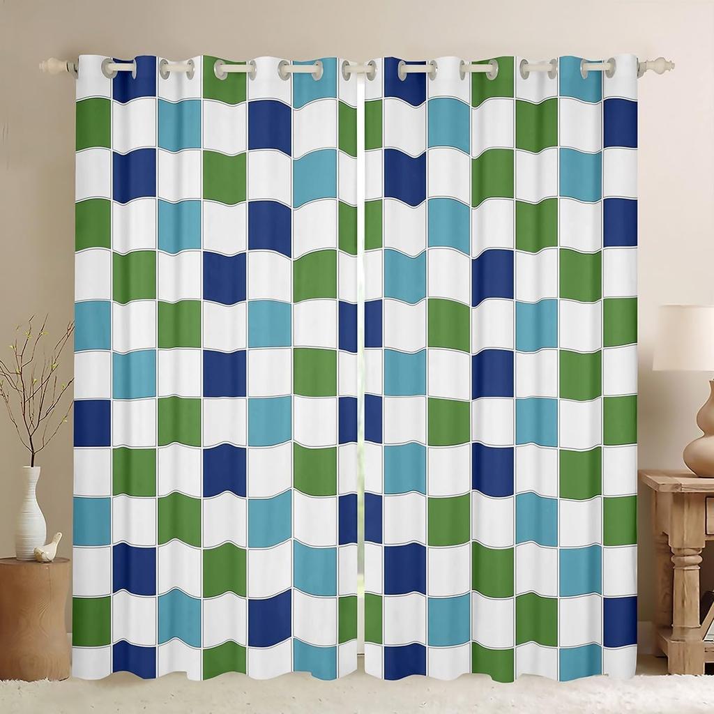 Checkered Curtain Colorful Checkerboard Grid Curtains Drapes Funky Gingham Buffalo Plaid Window Bedroom With Room Darkening Polyester Perfect For