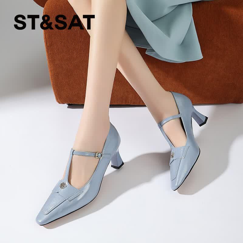 Saturday Sheepskin French Style Mary Jane Block Heel Pumps EU 36