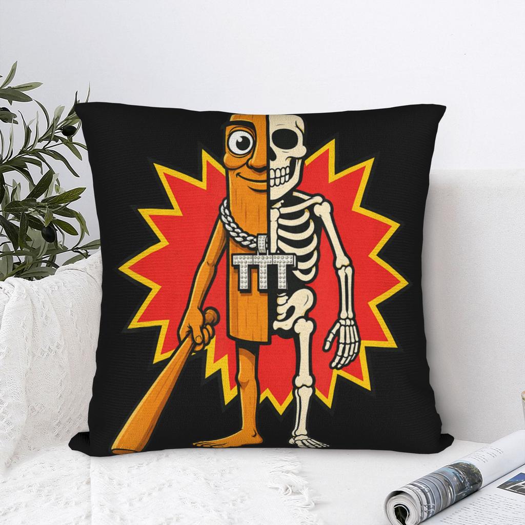 Half Skeleton Tung Sahur Funny Halloween Meme Pillow Cover Soft Cushion Cover Morden Pillow Case For Wedding Party Home Decor