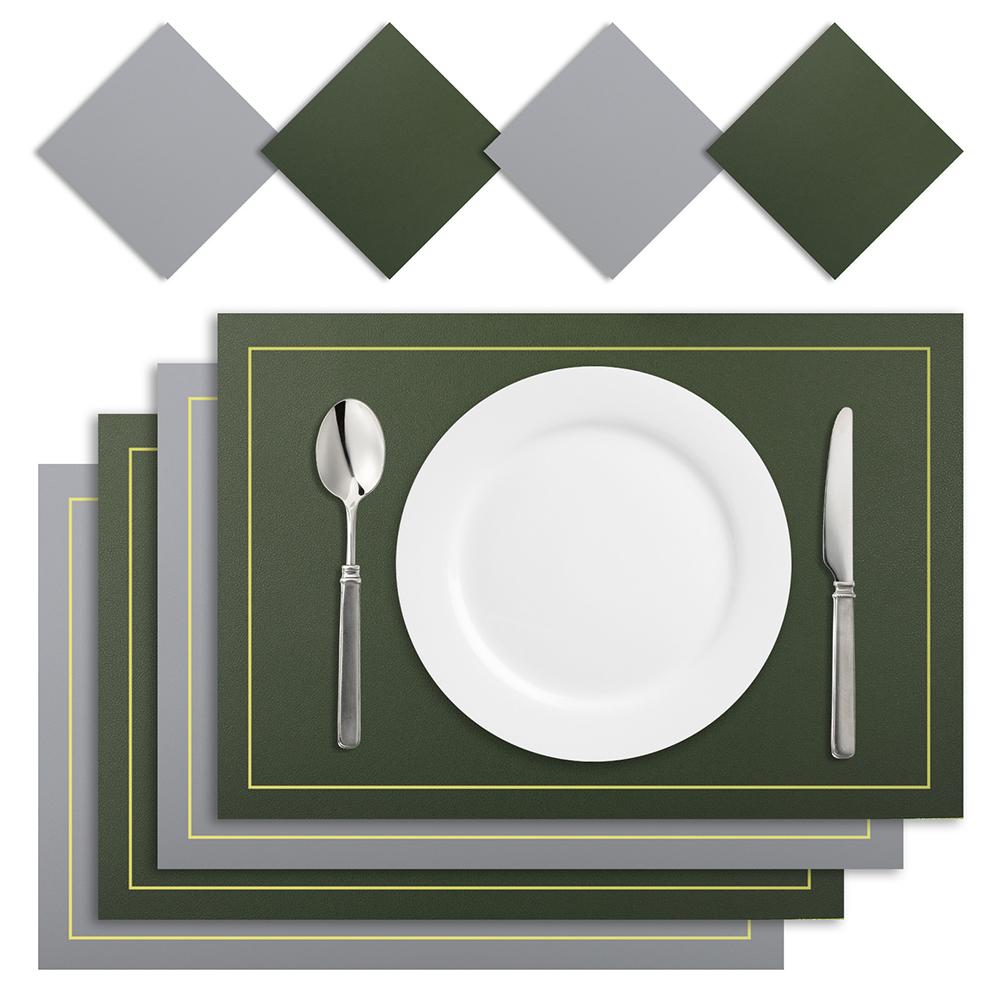Set om 4/8 Placemats i konstläder Vattentäta Värmebeständiga Rektangulära PU-underlägg för Jul Matservisunderlägg Set