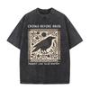 Distressed Vintage Washed Tee Vintage Square Crow Floral Print Support Local Murder Funny Slogan Loose T Shirts