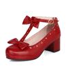 Plus Size 32-43 Girls High Heel Shoes Women's Platform Pumps Shoes Sweet Bowknot Kids Princess Party JK Uniform Shoes T Strap