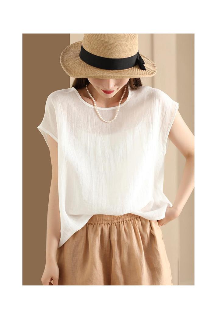 2026 Summer Women's Loose Fit Solid Color Short Sleeve Pullover Top