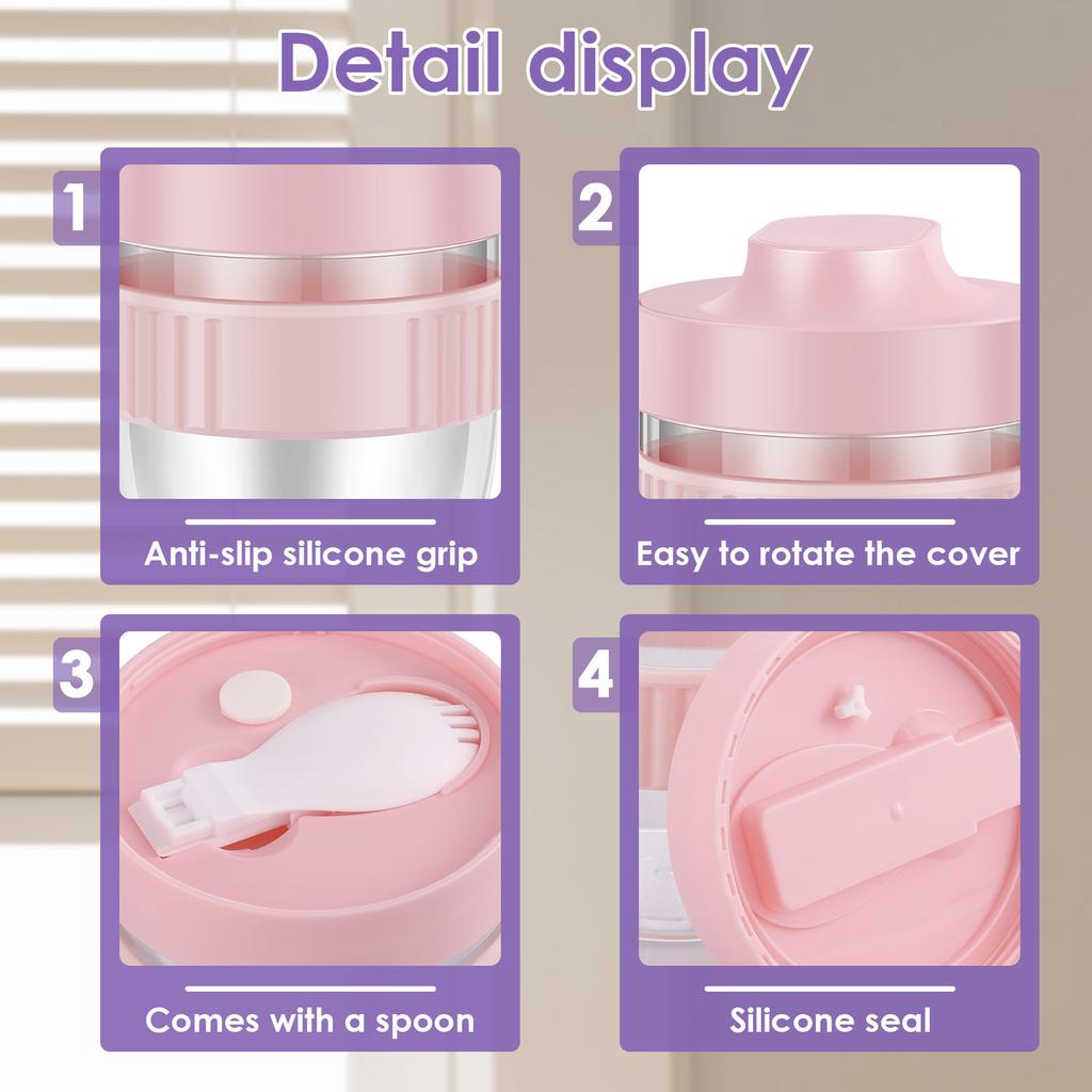 Food Thermal Jar Soup Cup Overnight Oat Cups Portable Breakfast Milk Fruit Salad Sealed Bowl Insulated Container 480ML