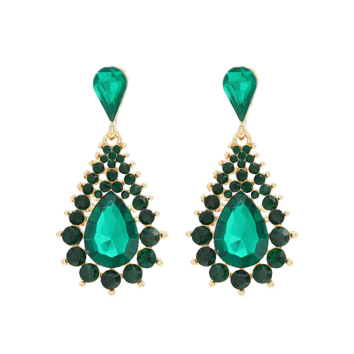 

Metal Hollow Rhinestone Geometric Dangle Earrings Women s New Simple Trend Design Zircon Party Accessories зелений