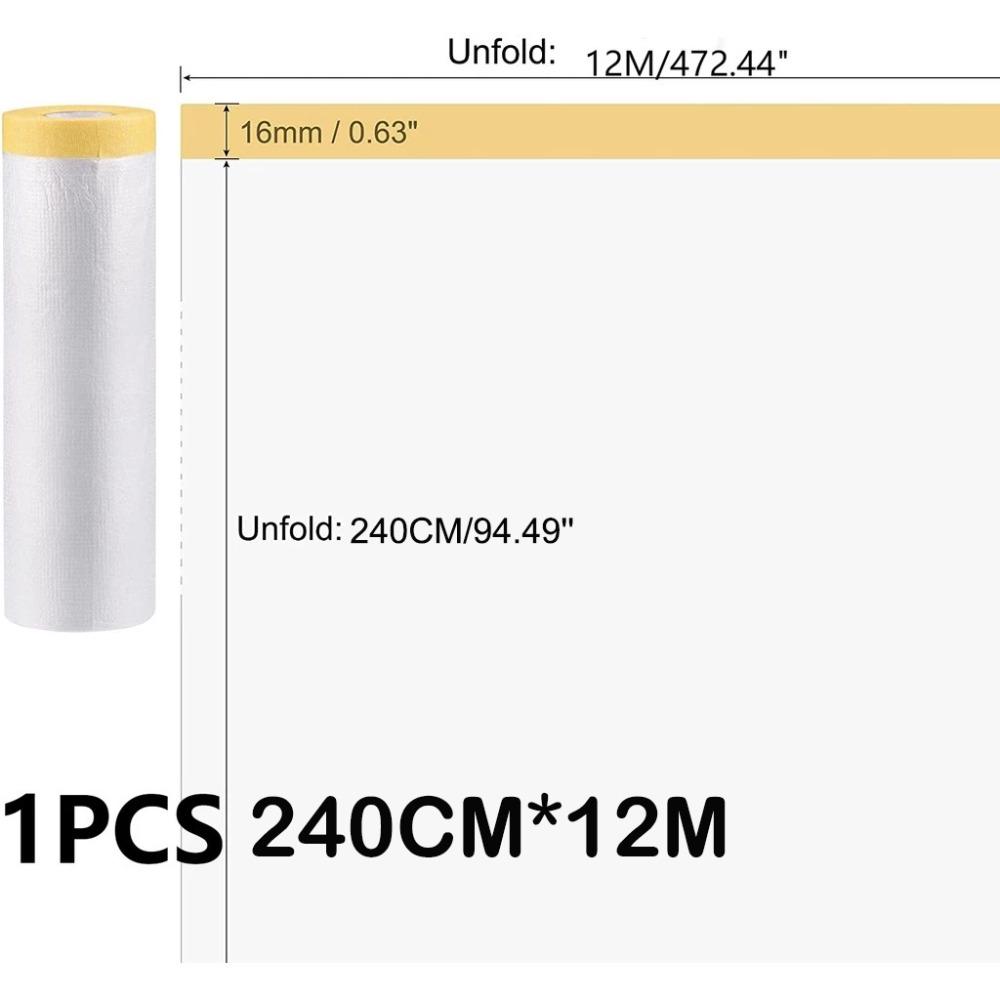 New Transparent Pre-Taped Masking Film 12M/20M Durable Automotive Paint Coverage Car Painting Protection Cover
