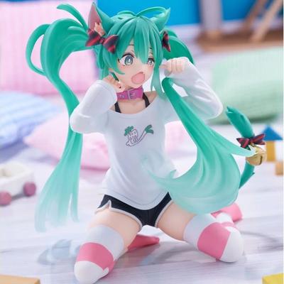 Hatsune Miku Model Anime Girl Figures Cat Ear Sitting Posture Short Sleeved Pajamas Figurines Car Decoration Doll Kids Toys Gift