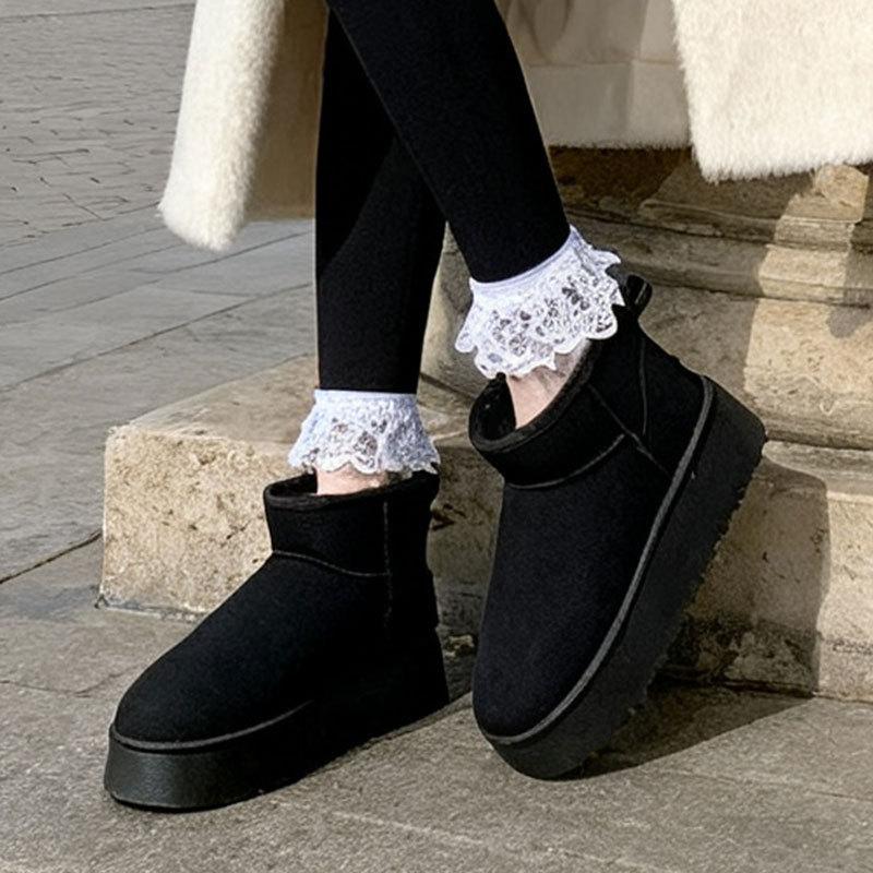 Fleece Snow Boots Women's Thick-soled Winter New Fur Integrated Short Boots Thickened Non-slip Cotton Shoes
