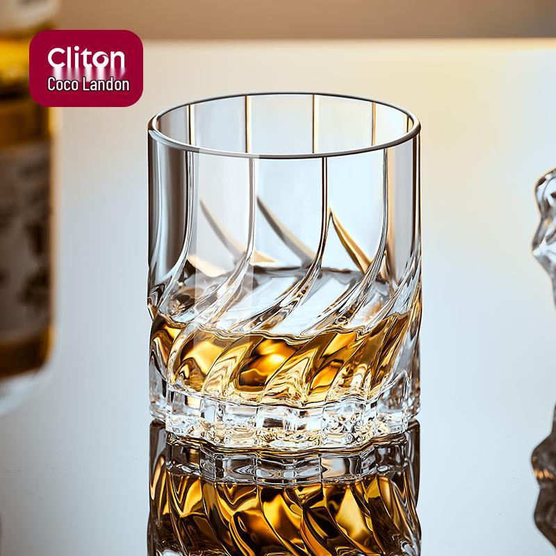 CLITON European Carved Glass Whisky Tumblers (Set of 2)