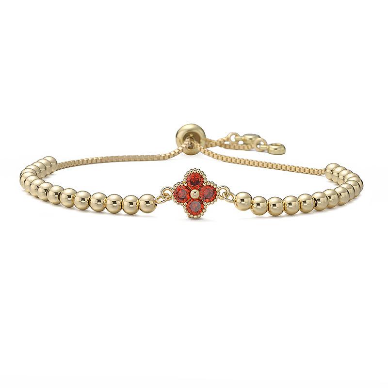 Four-leaf clover birthstone beaded bracelet temperament light luxury flower adjustable pull bracelet, fashionable women s bracelet
