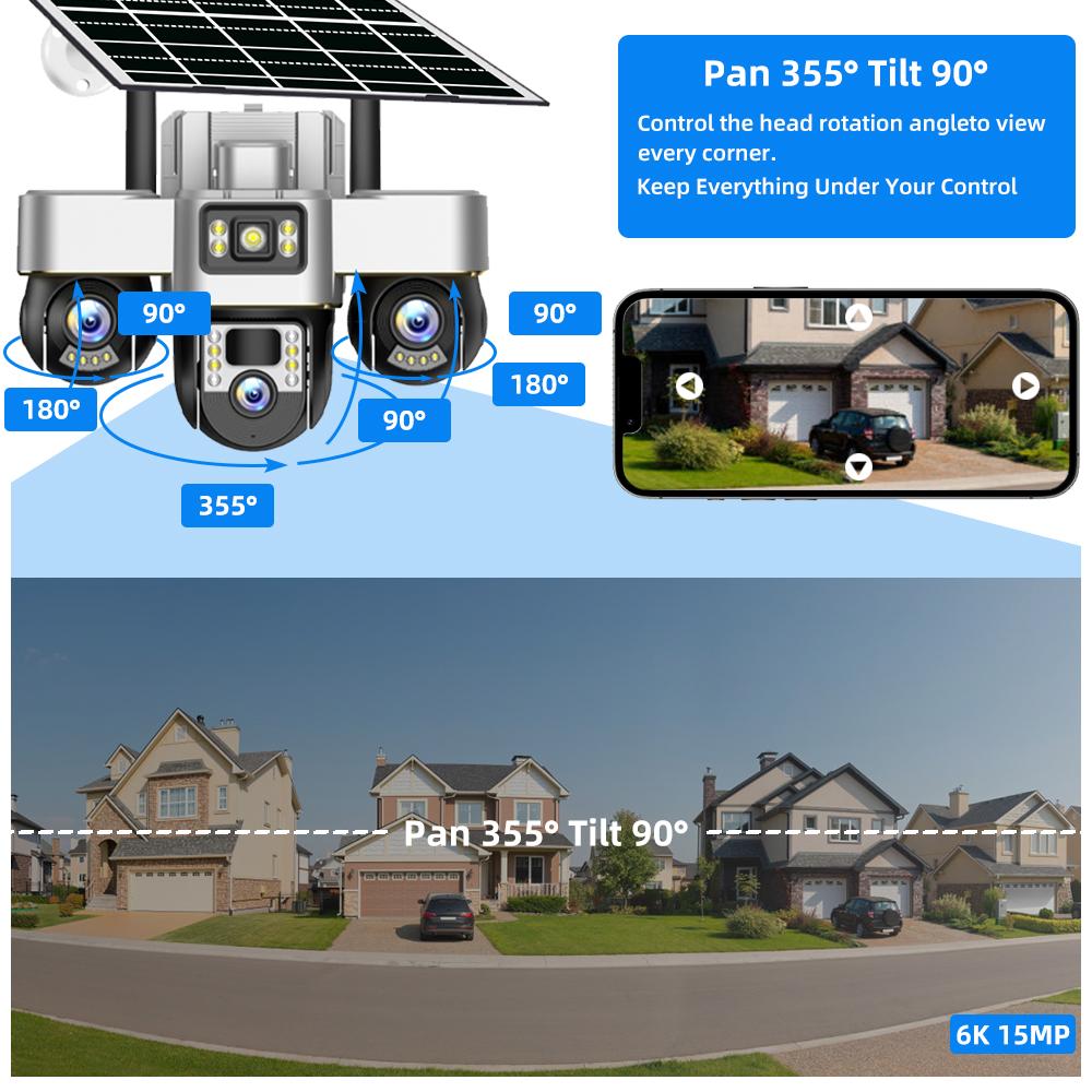 Three-lens Surveillance Camera Outdoor HD Night Vision Full Color Solar Camera