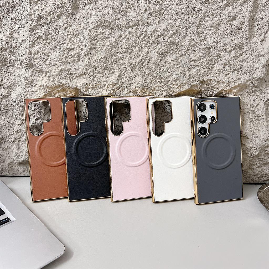 For Samsung Galaxy S25 Ultra Magnetic Case Nappa Texture PU+TPU+PC Phone Back Cover