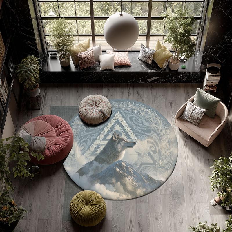 Grey Wolf pattern round rug,Carpet Rug for Living Room Bedroom Playroom ,Non-slip Floor Mat,Holiday Gifts and Birthday Gifts.