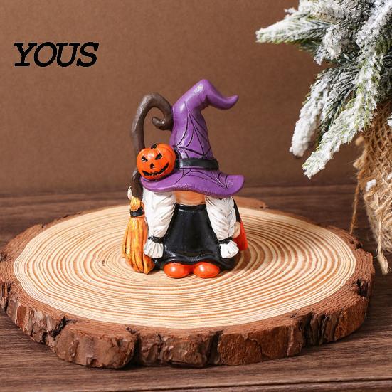 Weather Resistant Gnome Sculptures Halloween Witch Hat Figurine, Mini Wizard Resin Figurines Statue, Dwarf Sculpture Ornament for Indoor Outdoor
