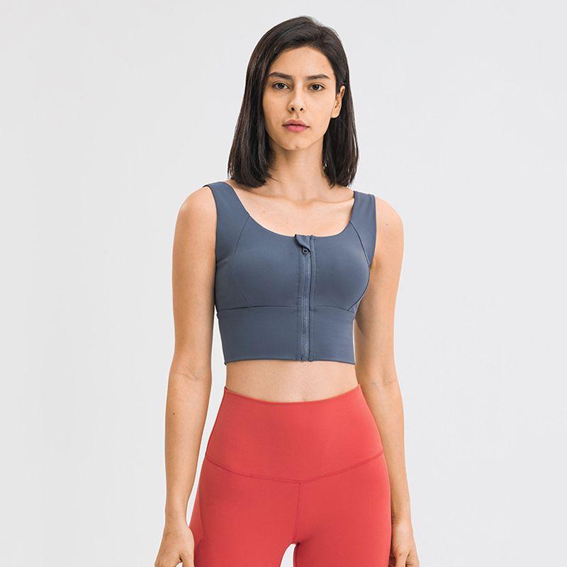 Original Quick-Drying Yoga Vest Women's Chest Pad Outwear Front Zipper Sports Intimates High Strength Running Workout Bra