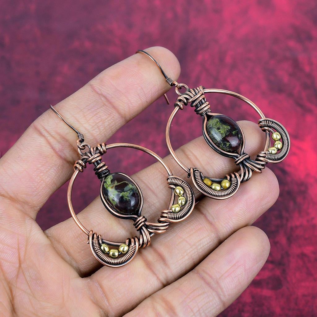 Dragon bloodstone earring copper wire wrapped earrings handmade natural gemstone earring dragon bloodstone copper jewelry anniversary gifts