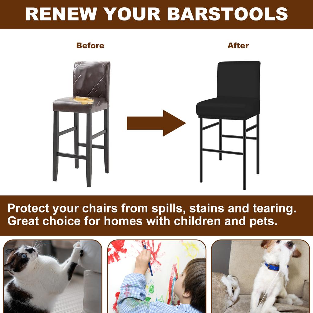 4Pcs Waterproof Bar Stool Chair Cover PU Washable Bar Chair Covers Chair Slipcover Elastic Seat Cover for Hotel Banquet Dining