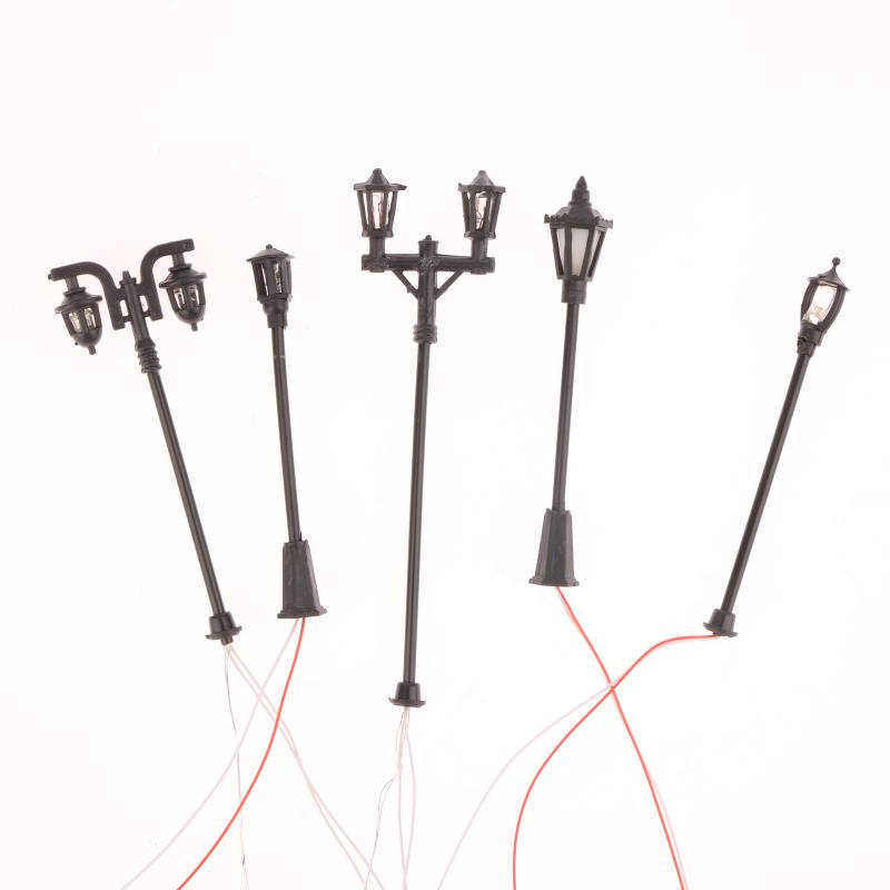 10Pcs Railway Bonsai Micro Landscape Decor For Rail And Building Layout Model Railway Lamppost Led Park Lanterns Lamps